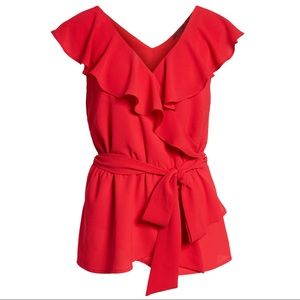 HALOGEN Red Wrap Top
